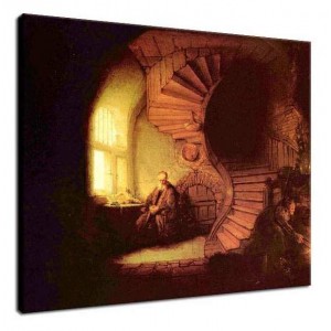 Rembrandt - Uczony w pokoju z krętą klatką schodową