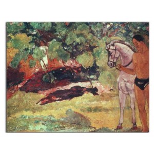 Paul Gauguin - W waniliowym gaju, człowiek i koń